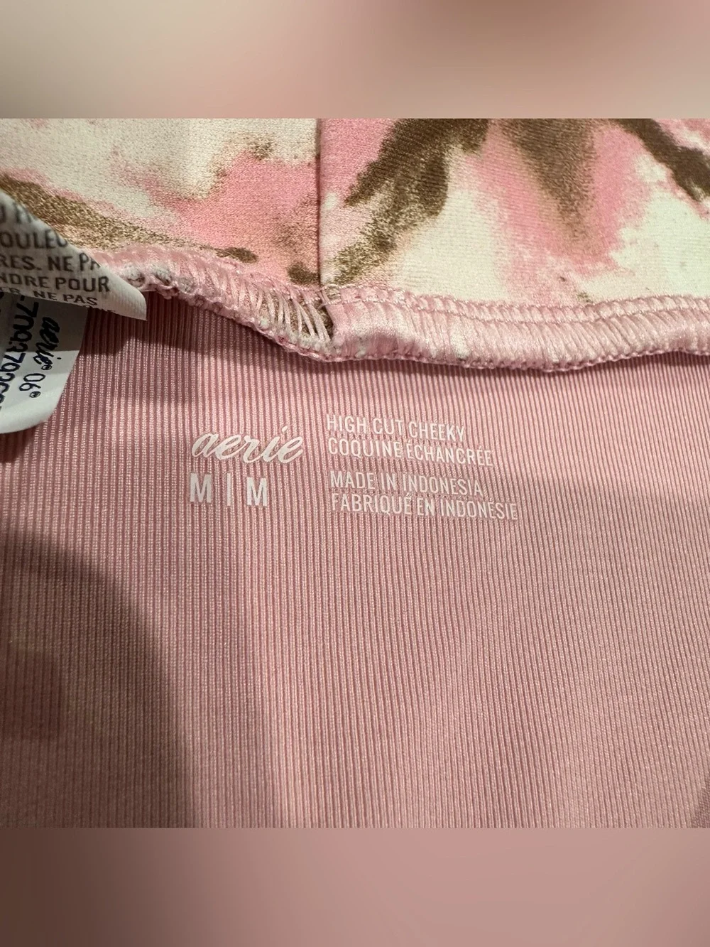 aerie Pink, Brown & Cream High Cut Cheeky Tie-Dye Bikini Bottoms Size Medium